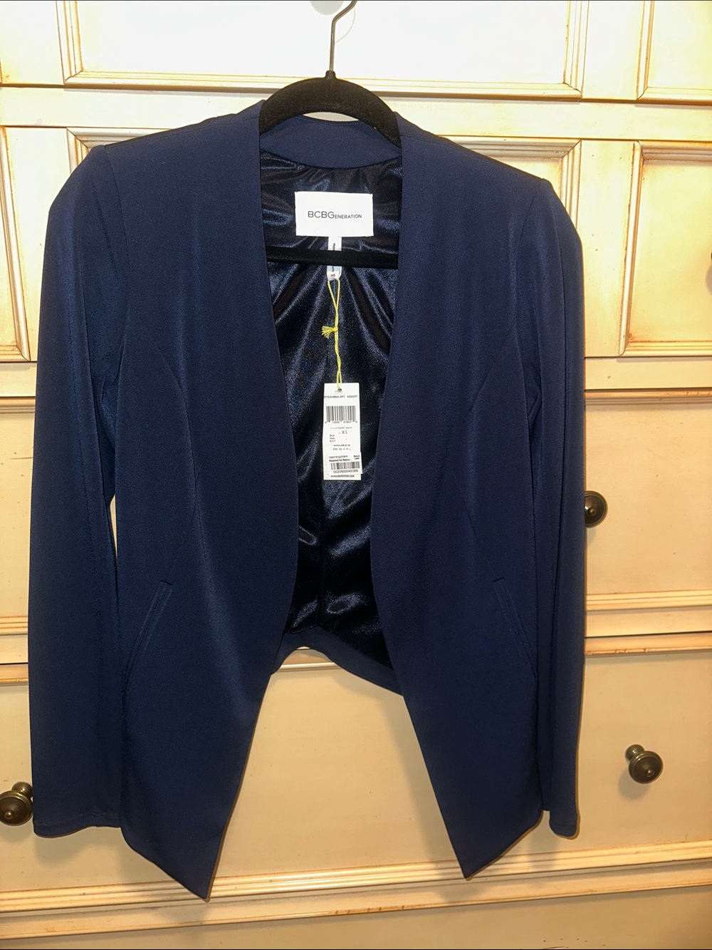 NWT BCBG Eneration Navy Open-Front Collarless Blazer